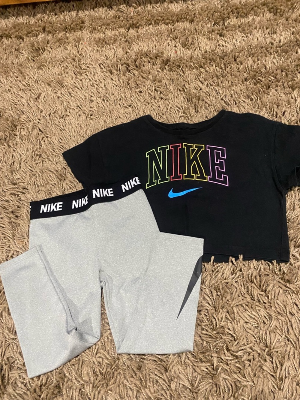 Nike Black Crop Tee with Multicolor Outline Logo